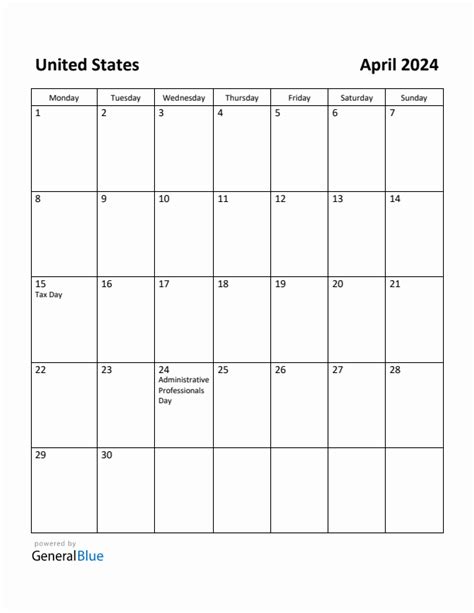 April 2024 Calendar Printable With Holidays Free Honey Laurena