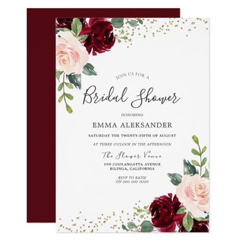 burgundy blush floral bridal shower invitation zazzle glitter wedding invitations floral