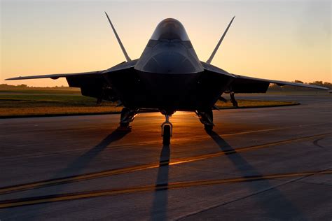 A United States Air Force F 22a Raptor Stealth Fighter Jet Sits On The