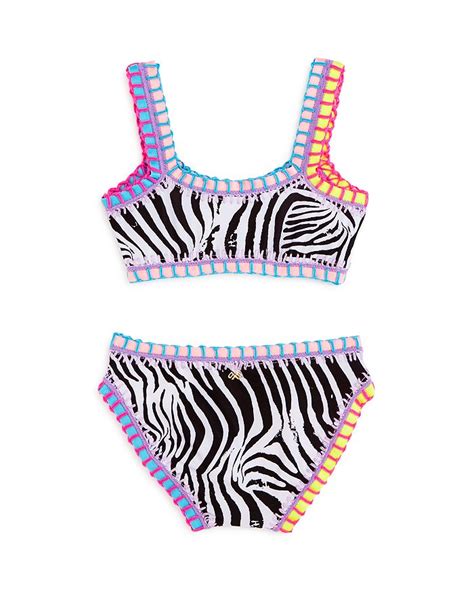 Pq Swim Girls Color Blocked Zebra Print Two Piece Swimsuit Little