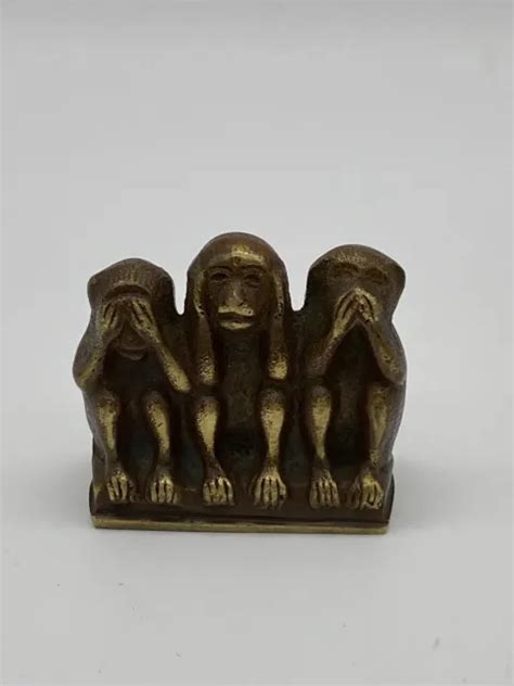 VTG MCM THREE Wise Monkeys See Speak Hear No Evil Brass Miniature