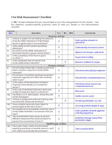 Free 10 Fire Risk Assessment Checklist Samples Safety Audit Review