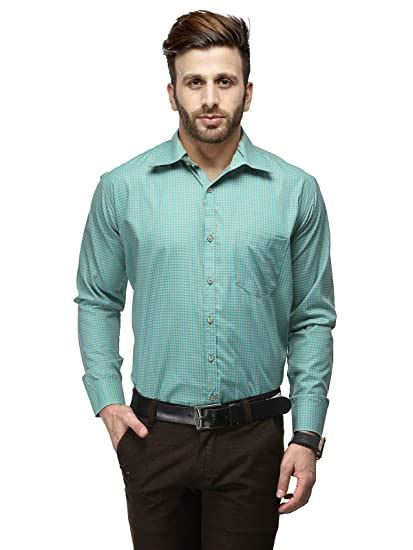 Buy Formals By Koolpals Cotton Blend Squares Shirt Green And Cream At