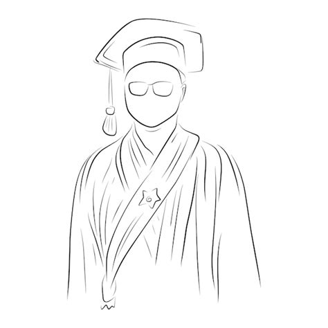 Premium Vector Line Art Drawing Of Graduate Student With Diploma