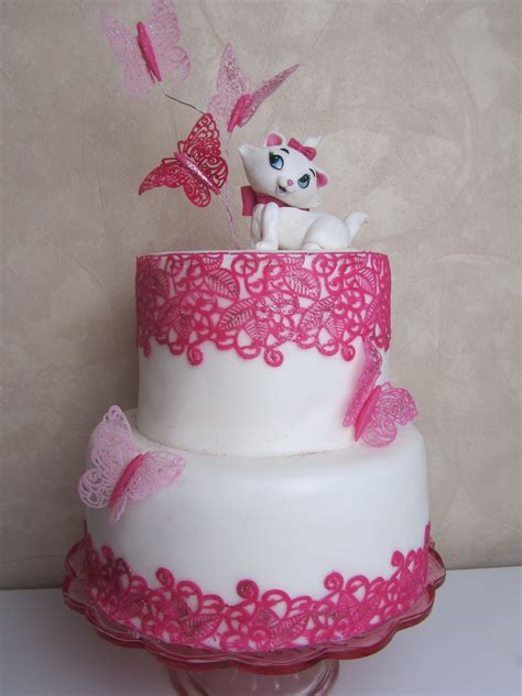 Marie Cat From Aristocats Cake With Lace Butterflies Torte Decorate