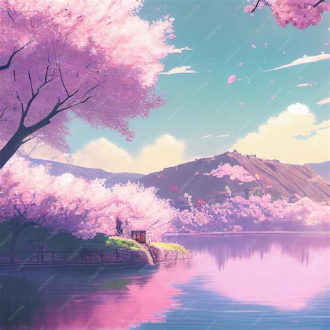 Arbres De Fleurs De Cerisier Japonais Et Illustration De Manga Anime
