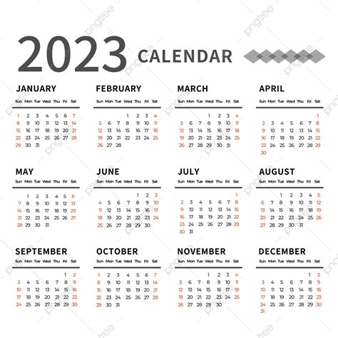 2023 Digital Calendar 2023 Simple Calendar Png And Vector With