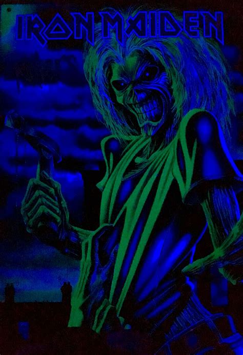 Iron Maiden Killers Non Black Light Poster Illuminated By A Black Light In The Metal Room