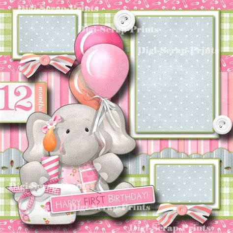 1st Birthday Baby Girl 2 Premade Scrapbook Pages Paper Layout Digiscrap
