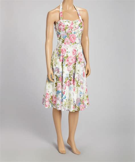 Aryeh White Floral Halter Dress Size Womans L Feminine Style