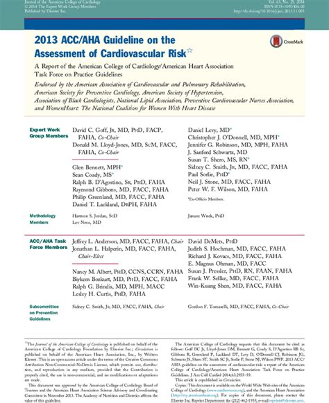 2013 Accaha Guideline On The Assessment Of Cardiovascular Risk A