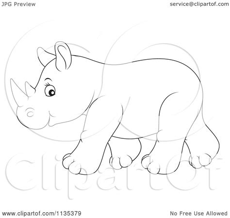 Cartoon Of A Cute Outlined Baby Rhino Royalty Free Vector Clipart By