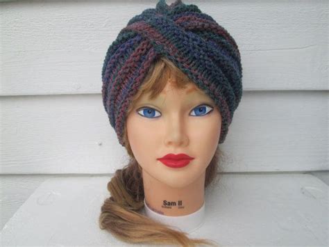 Knit Turban Multicolor Twisted Turban Hat Hand Knitted Womens Winter