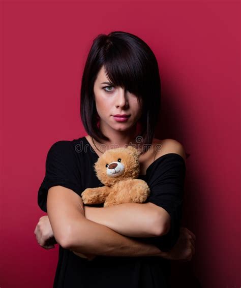 Young Woman With Teddy Bear Stock Image Image Of Vogue Wonderful 75458677