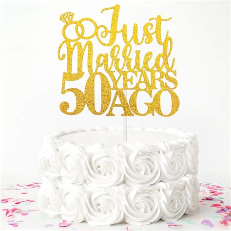 Buy Just Married 50 Years Ago Cake Topper Gold Glitter 50th Wedding