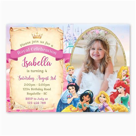 Disney Princesses Birthday Invitation With Photo Easy Inviting