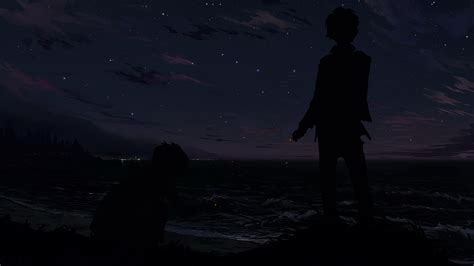 Pictures Boys Silhouette Anime Night 3840x2160