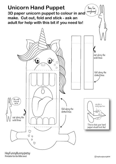 Printable Paper Craft Unicorn Hand Puppet Etsy