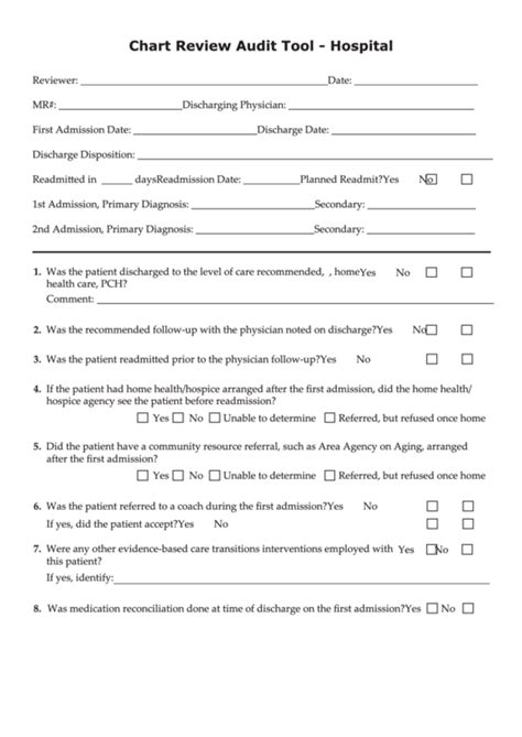 chart review audit tool form hospitals printable