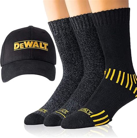Dewalt Men´s Work Socks Set 3 Pack Everyday Mens Cotton Crew Socks Mens Ball Cap Set