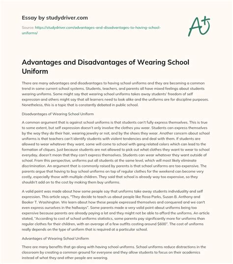 Advantages And Disadvantages Of Wearing School Uniform Free Essay