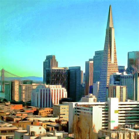 San Francisco Downtown Financial District Cityscape With Bay Bridge