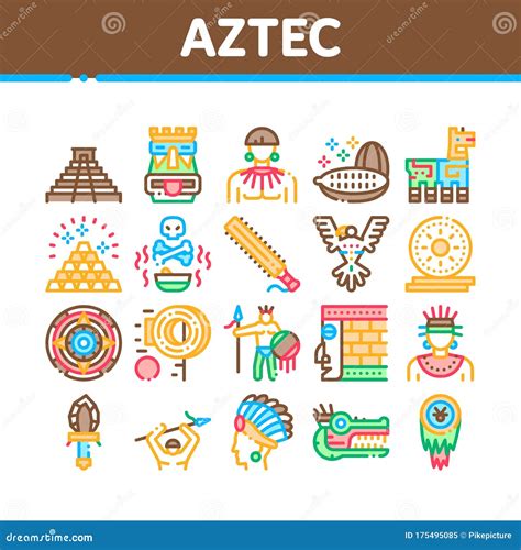 Aztec Civilization Collection Icons Set Vector Stock Vector