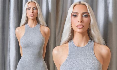 kim kardashian s waistline looks tiny in a new figure hugging skims dress trendradars