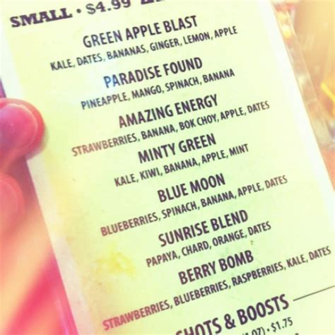 The original menu included just smoothies, but the soon after, they realized the value of expanding their menu, so in 1999 food items were added and they changed their name to tropical smoothie café to reflect that change. Whole Foods Market - new smoothie menu | Juice Bar | Pinterest