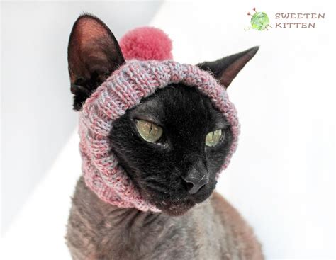 Hand Knitted Cat Hat With Pom Pom Snow Hat For Cat Open Ear Etsy