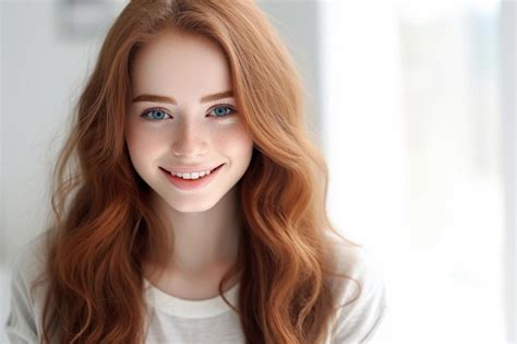 Premium Ai Image A Girl With Red Hair And Blue Eyes