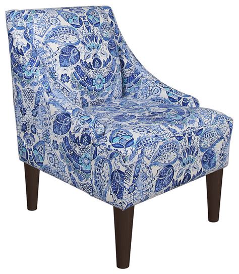 Quinn Swoop Arm Chair Blue Paisley Contemporary Armchairs And Accent