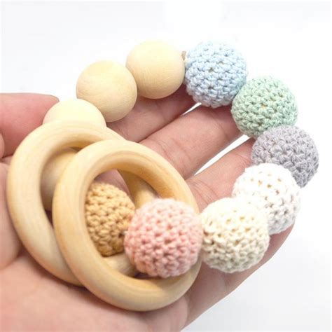 20pcs Baby Newborn Natural Round Wood Teething Ring Wooden Teether Toy