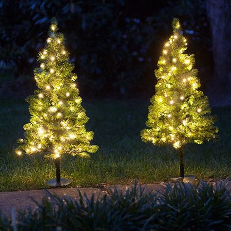 3 Pre Lit Walkway Warm White Led Christmas Trees Pack Of 2 Outdoo