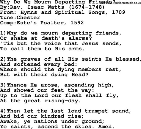 Methodist Hymn Why Do We Mourn Departing Friends Lyrics With Pdf