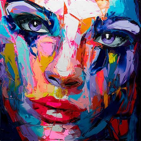 Home Wall Decor Abstract Purpel Eyes Girl Face Oil Painting On Canvas