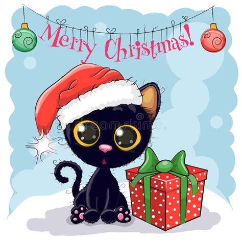Black Cat With Santa Hat Stock Vector Illustration Of White 7510701