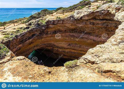 Big Hole On The Cliffs Above The Benagil Cave Lagoa Algarve Portugal