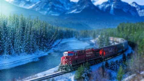 Snow Winter River Mountains Railroad Track Train Wallpaper Other