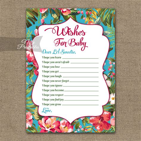 Printable Wishes For Baby Shower Game Tropical Flowers