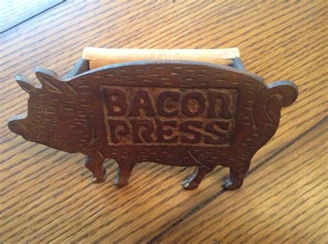 Vintage Cast Iron Pig Shaped Bacon Press With Wooden Handle Etsy