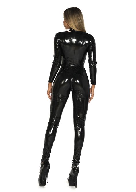 Pu Patent Leather Zipper Catsuit Sexy Pvc Jumpsuit For Women Pq B