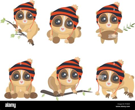 Little Cute Slow Loris In Different Poses Stock Vector Image And Art Alamy