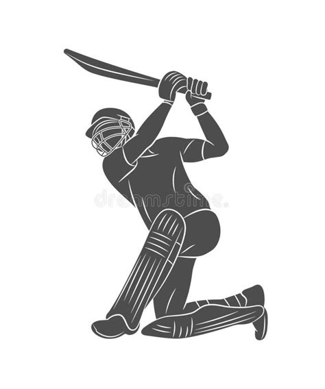 Illustration About Silhouette Batsman Playing Cricket On A White