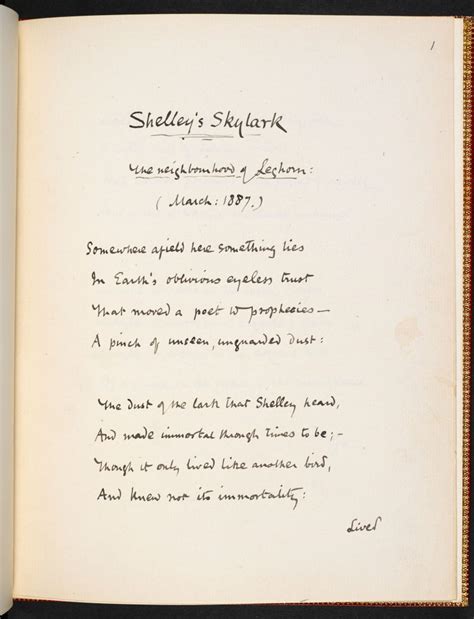 Percy Bysshe Shelleys To A Skylark The British Library