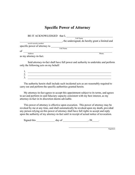 Specific Power Of Attorney Form Templates At Power Of Attorney Forms