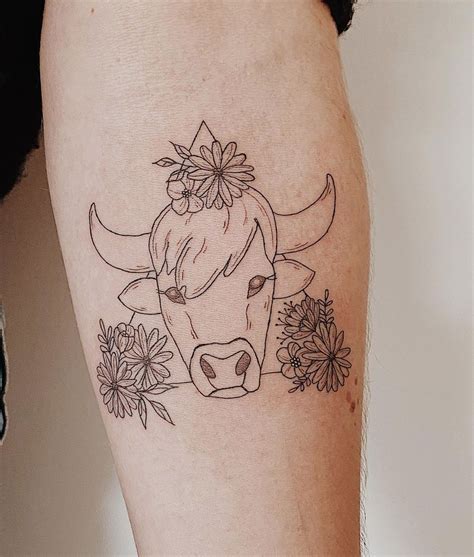 Floral Fine Line Ox Tattoo In 2021 Ox Tattoo Tattoos Micro Tattoo