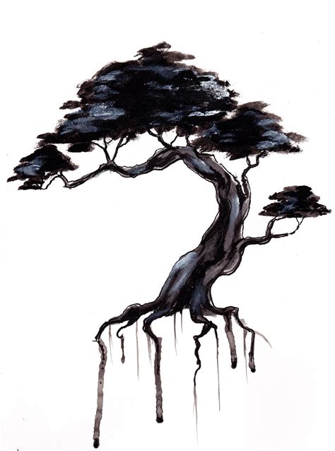 Ink Tree Print Zen Asian Ink Tree Wall Art Watercolor Black And White