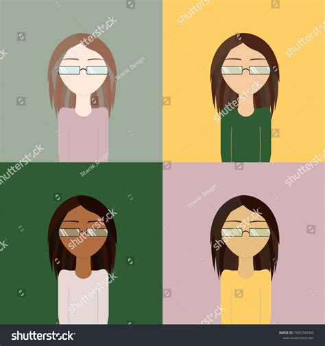Four Different Colorcolour Women Wearing Glasses Stock Vector Royalty Free 1065744302