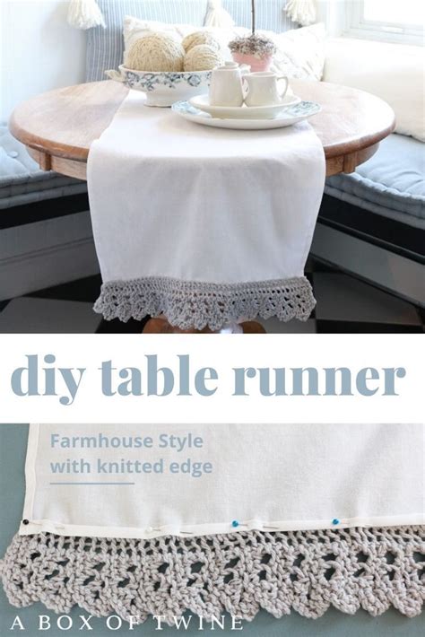 Farmhouse Style Table Runner With Knitted Edge A Box Of Twine